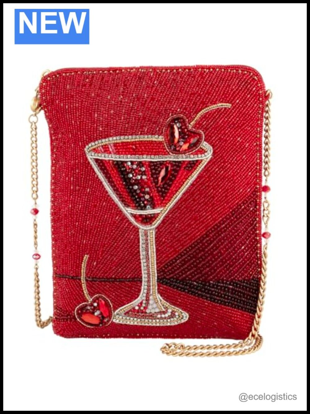 Hand-Beaded Convertible Crossbody Clutch with Cocktail Glass Design